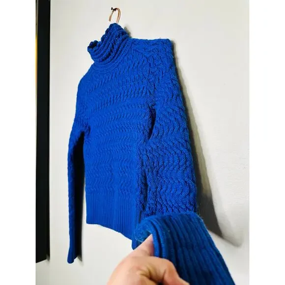 DREYDEN Cobalt Blue Knit 100% Merino Wool High Neck Dyer Sweater Size XS